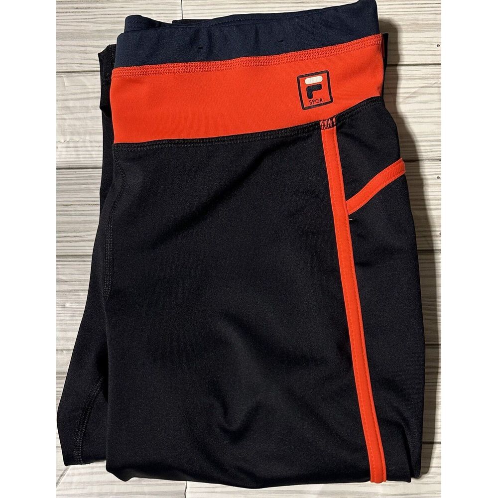 Fila‎ Sport Women's Yoga Capri Pants Medium Black And Orange